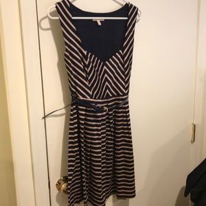 Navy and beige fit and flare dress